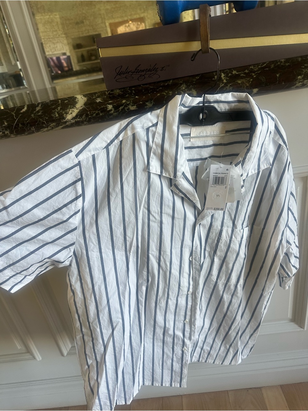 LABO.ART Italian White & Navy Striped 100% Cotton Shirt – NWT – Size 2